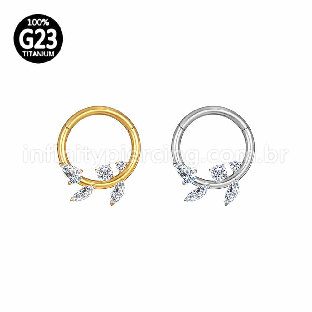 Piercing Argola Titânio Folha Zircônia Cravejada